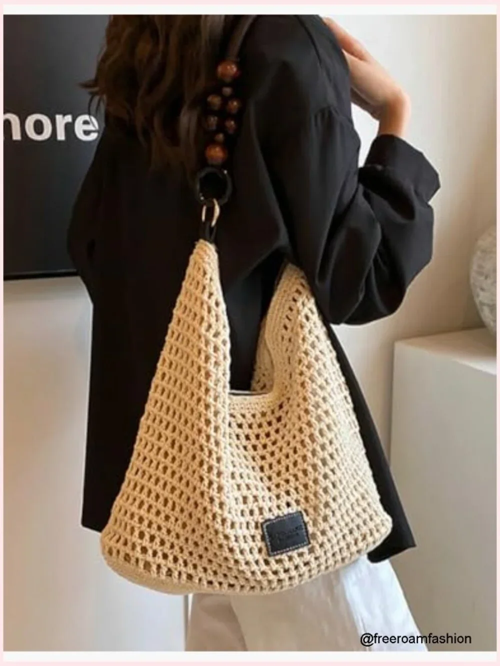 Woven Crochet Hobo Beach Bag - Large Capacity Shoulder Tote